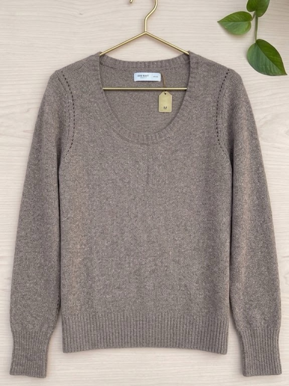 Vtg Old Navy Women's Scoop Neck Sweater Taupe brown collegiate preppy grunge M